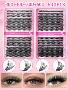 CMAYOME DIY 640 睫毛延长套装 10D+20D+30D+40D+50D+60D+80D+100D 大容量组合睫毛套装单根睫毛束 10-16mm 浓密 D 卷曲单根睫毛套装，迷你旅行便携式浓密睫毛束带 DIY 延长 - D - 查看 14