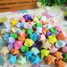 100PCS Origami-Lucky Stars Colorful Premade Origami-Paper Stars Hand-Made 3D Wish Star For DIY Projects