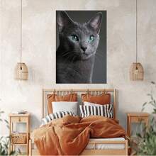 Gray Cat With Green Eyes Poster Modern Canvas Wall Painting Simple Aesthetic Decoration Bedroom Kitchen Living Room Dormitory Home Decorations With Frame Ready To Hang - Multicolor - View 5