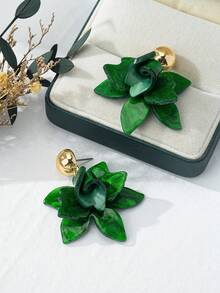 1 对时尚花卉设计夸张花瓣吊坠耳环，高端女士日常珠宝