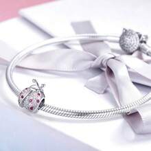 WOSTU 1 件 925 纯银粉色珐琅瓢虫珠粉色锆石瓢虫吊坠女士手链和手镯 DIY 精美珠宝 - 銀色 - 查看 2