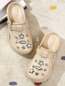 女式可调节DIY水晶钻发光孔洞一脚蹬凉鞋，适合户外、海滩、居家，四季皆宜