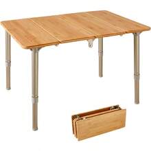 Coffee Table Picnic Table Small Bamboo Folding Table Portable Camping Table With Carry Bag Adjustable Height Easy To Carry For Outdoor Beach Backyard 23.6'' L X15.7''(H) - BambooTable-23.6"l - View 1