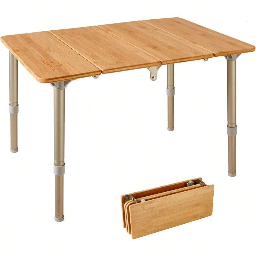 Coffee Table Picnic Table Small Bamboo Folding Table Portable Camping Table With Carry Bag Adjustable Height Easy To Carry For Outdoor Beach Backyard 23.6'' L X15.7''(H) - BambooTable-23.6"l - View 1