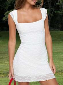 Women Y2k Bodycon Dress Summer Mini Dresses Sleeveless Square Neck Backless Flower Slim Fit Short Dress Clubwear Streetwear Fairy Grunge Aesthetic Clothes - 白色 - 查看 2