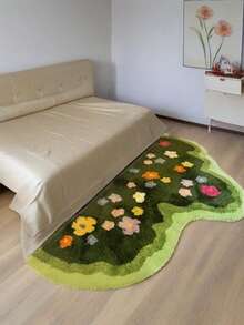 Faux Wool Moss Green Floral Carpet, Soft Plush Area Rug For Girl's Bedroom, Nordic Style Living Room Carpet, Asymmetrical Shaped Anti-Slip Floor Mat - 彩色 - 查看 4