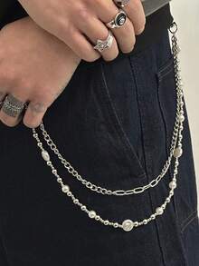 1pc European & American Hip Hop Style Pearl Chain Belt/Jeans Waist Chain, High-End Niche Cross-Border Accessory For Men - Multicolor - View 5