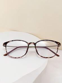 1PC Classic Large Frame Non-Prescription Glasses For Women Round Frame Design Suitable For Stylish Outfits Decorative Glasses - Multicolor - View 3