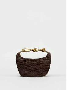 Borsa da donna nuova primavera 2025, mini borsa a tracolla con cerniera e manico in metallo intrecciato