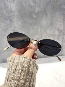 1 buc Ochelari de vedere cu ramă mică ovală la modă pentru femei, ochelari de vedere fără ramă metalică, potriviți pentru ținute zilnice pentru vacanța de vară la plajă, în aer liber, călătorii