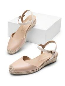 Women's Platform Ankle Strap Closed Toe Espadrille Matching Dress Wedding Wedge Apricot Sandals - Apricot - View 3