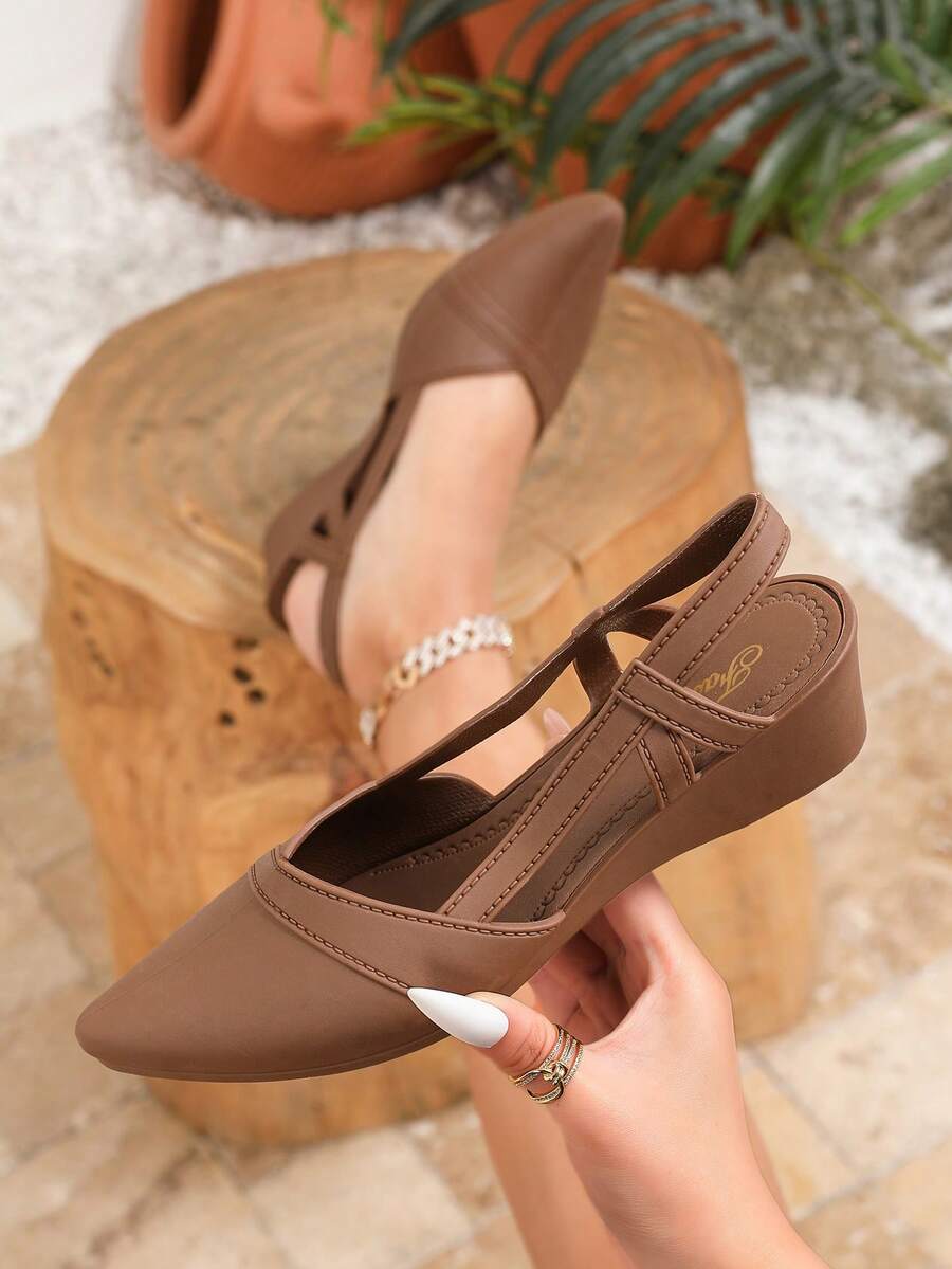 Women's Pointed Toe Kitten Heel Sandals, Casual Chic Spring/Summer Outdoor Buckle Closure Brown Heeled Sandals, Elegant & Formal Feel - Brown - View 1
