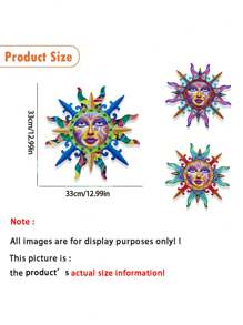 1 Pc Metal Sun Face Outdoor Wall Decoration, 13-Inch Colorful Sun Wall Art Hanging Decorative Gift, Wery Suitable For Garden Decoration, Balcony, Courtyard, Terrace, Fence
