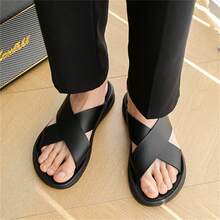 Men's Fashion High-Quality Breathable Sandals, Thick Sole Anti-Slip Criss-Cross Strap Summer Outdoor Beach Slippers - Black - View 6