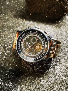 JARAGAR 1 pieza Reloj de hombre deportivo de marca top de lujo, multifuncional con pantalla de fecha, correa de acero inoxidable, negocios/casual, relojes automáticos mecánicos, regalo - Plateado - Ver 4