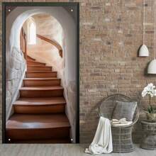 2D Door Plaque, 1Pc Polyester Elegant Staircase Themed Door Panel - Polyester, 70.8"X35.4", Corded, Comfortable Cafe Style Door Sign With Stone Arch And Wooden Staircase Design, Suitable For Home Indoor Decor, Multi-Purpose Great For Housewarming, Graduation, Retirement Party, Confirmation, Bachelor Party And Holidays Like Easter, St. Patrick's Day, Ramadan, Seasonal Home Decor.