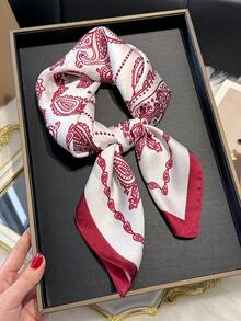 1 Khăn quàng cổ vuông họa tiết hoa Paisley bằng lụa giả dành cho nữ 27,5 inch, Băng đô cài tóc/Khăn quàng cổ/Phụ kiện thắt lưng đa năng kiểu Bandana mới, Khăn quàng cổ thời trang cho trang phục - Đỏ và trắng - Xem 2