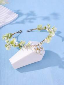 1件波西米亚森林仙子薰衣草水晶叶头饰，浪漫花卉发饰，适合女性，可作婚礼、派对礼服装饰或情人节配饰 - 淺綠色 - 查看 2