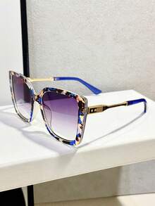 1pc Retro Cat Eye Big Frame Y2K Personalized Contrast Color Fashion Fashion Glasses For Vacation For Summer Beach Vacation, Outdoor, Travel Shades Botanical Floral Pattern Bohemia Style Oversized Square Frame For Vocay,Beach,Travel - Multicolor - View 12