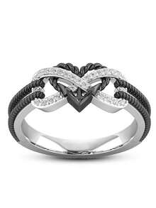 1 件时尚甜美十字交叉心形设计简约韩式蝴蝶小戒指，非常适合女性