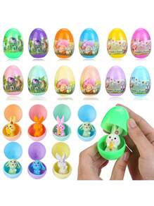 3pcs Bunny Opening Gacha Eggshell Squeeze Stress Relief Capsule Blind Box, Eggshell Colors & Styles Randomly Shipped, For Party Giveaway