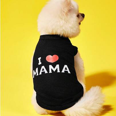 PETSIN 1入夏季透氣寵物背心，適用於貴賓犬，法國鬥牛犬，博美等小型和大型狗/貓，印有'I Love Mama'字樣