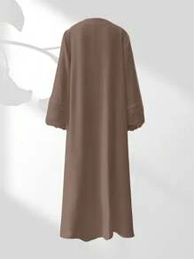 Open Abaya Set With Lace Trim, Sleeveless Inner Dress & Chiffon Headscarf - Lightweight, Modest & Breathable For Spring/Summer