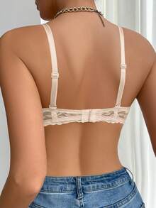 Hersunei Áo lót gợi cảm Peach Girl màu be, cúp nửa, đường may ren bóng, có gọng nâng ngực. - Màu be - Xem 3