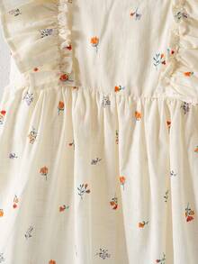 1件女婴全印花无袖休闲宽松连衣裙，百搭夏季穿搭套装，适合小女婴