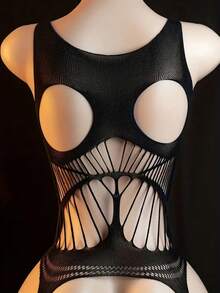 Elegant Women's Black Lingerie Bodysuit - Sexy Hollow-Out Design With Geometric Patterns, High-Stretch Nylon & Elastane Blend, Hand Washable - Seductive Underwear For Intimate Moments, Erotic, Jumpsuit