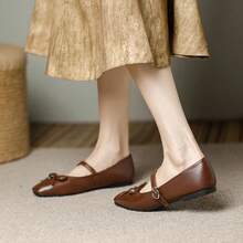 Women's Fashion Square Toe Slip-On Brown Bowknot Shoes, Casual Office Versatile Flats For Spring Summer Outdoor, High-End Quality Ballet Flats For Party Wedding - màu nâu - Xem 7