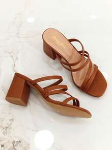 Revreal Strappy Block Heels with Square Toe Design Summer Bohemian - 駝色 - 查看 2