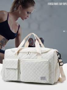 1pcNylon White Sports Fitness Bag, Shoulder Crossbody Short-Distance Travel Carry-On Travel Bag, Large-Capacity Luggage Storage Tote Bag Boarding Bag, Suitable For Business And Travel Bag For School School Accessories School Stuff - White - View 13