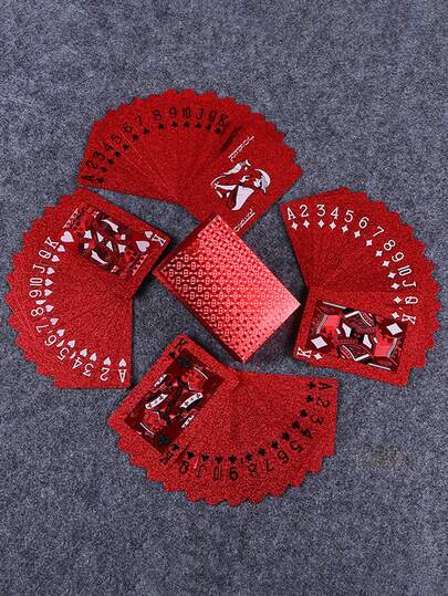 1pc 54 Sheets Color Red Gold Card Games Card Group Waterproof Multiplayer Game Cards Suit Magic Package Marry Party Birthday Festival Board Game Gift Collection