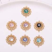 2pcs Hollow Sunflower Cubic Zirconia Encased In Copper Pendant, DIY Jewelry For Necklace, Earring, Hair Clip, Jewelry Connector - Multicolor - View 3