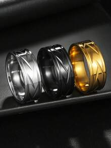 1 pieza Anillo de acero inoxidable con diseño de corte a la moda, duradero y de diseño unisex - ranuras geométricas - Ver 1