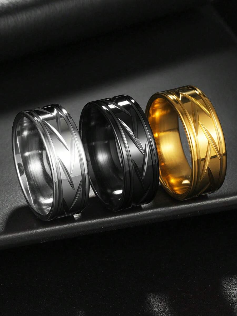 1 pieza Anillo de acero inoxidable con diseño de corte a la moda, duradero y de diseño unisex - ranuras geométricas - Ver 1