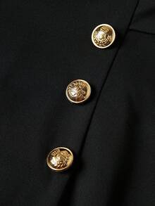 女士优雅高腰阔腿裤 - 黑色涤纶直筒裤，纽扣细节，适合休闲或正式穿着