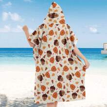 1pc Digital Printed Pattern Ultra-Fine Fiber Hooded Bath Towel, Suitable For Bathing, Swimming Pool, Travel Items, Festival Gifts