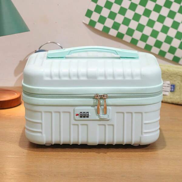 Bolsa de cosméticos de equipaje de mano de 16", caja con cerradura de contraseña de gran capacidad para mujeres, neceser ligero y resistente al agua, estuche de almacenamiento de maquillaje