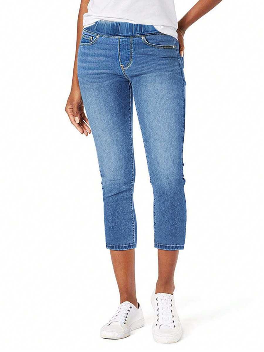 Women's Stretch Denim Shorts & Denim Capri Pants ,Mid-Length Jean Bottoms For Casual Chic