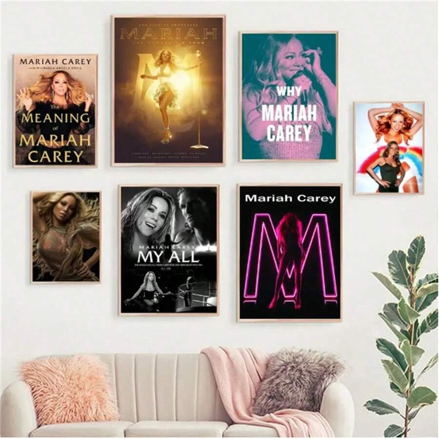 1 件可选框架海报墙艺术流行美国女歌手玛丽亚·凯莉海报卡通流行海报纸防水高清卧室入口家居生活，墙壁艺术带框架 - 彩色 - 查看 1
