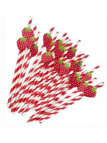 6pcs/Set Paper Straws, Red/Pink, Cute Shapes For Milkshake Juice Boba Tea, Birthday Party Supplies, Creative Paper Strawberry Drink Straw Decor For Cake Desserts