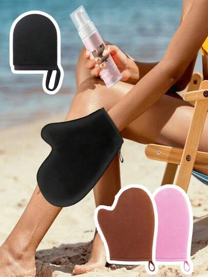 2Reusable Self Tanning Mitt For Body And Face, Double Sided Lotion Application Mitt, Washable Tanning Mitt For Body Care Spa Oiling - With Thumb And Velvet Lining, Tanning And Sunscreen Application Mitt For Sunless Tanning, Body Lotion, Tanning Lotion, Spray And Gel, Bag, Organizer, Storage, Hair Clips