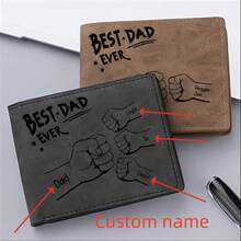Fist-Shaped Personalized Wallet With Engraved Family Names | Customized Fist Style Names For Dad/Mom/Kids | Creative Gift For Father's Day, Mother's Day For Men Wallet Mini Wallet Purse Wallet Men Wallet Leather Small Wallet - Multicolor - View 1