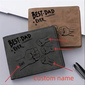 Fist-Shaped Personalized Wallet With Engraved Family Names | Customized Fist Style Names For Dad/Mom/Kids | Creative Gift For Father's Day, Mother's Day For Men Wallet Mini Wallet Purse Wallet Men Wallet Leather Small Wallet