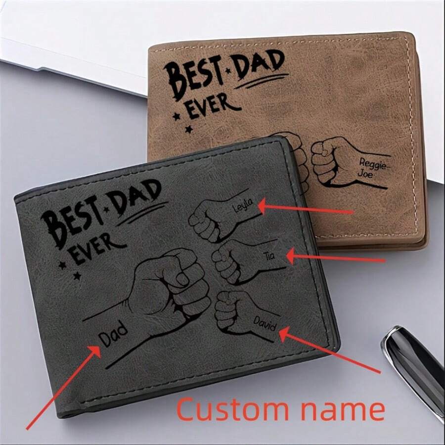 Fist-Shaped Personalized Wallet With Engraved Family Names | Customized Fist Style Names For Dad/Mom/Kids | Creative Gift For Father's Day, Mother's Day For Men Wallet Mini Wallet Purse Wallet Men Wallet Leather Small Wallet - Multicolor - View 1