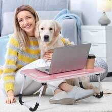 Laptop Bed Desk, Portable Foldable Laptop Table, Lap Desk Tray Table With 4 USB Ports, Storage Drawer And Cup Holder, For Bed/Couch Working, Reading - Pink - View 6