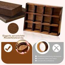 SAEIV Elegant Acacia Wood Tray Spice Rack With Glass, Wooden Spice Rack + 12 120ml Square Spice Jars, Spice Labels, Natural Spice Organizer, Spice Rack With Glass, Spice Organizer - 12 Acacia Wood Trays - View 5