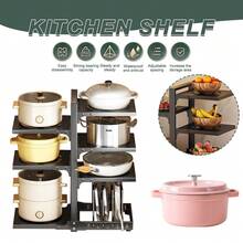 1pc Adjustable Heavy Duty Kitchen Organizer - Large Capacity Pots And Pans Rack, Multipurpose Heavy Duty Pots And Pans Storage Rack Under Cabinet, 7 Layers Adjustable Pan Storage Rack For Kitchen Cabinet Organizer And Storage, Kitchen Organizer - Black - View 1